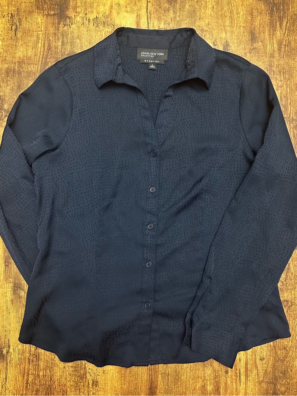 Jones New York women’s Dark Navy Subtle Textured Button-Down Shirt